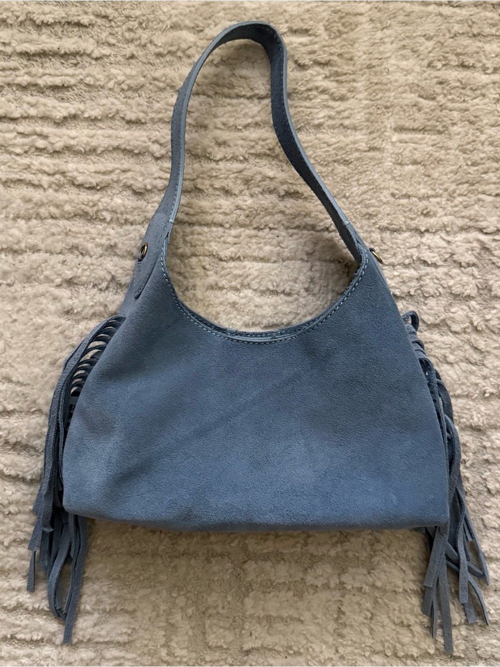 Blue Suede Fringe Shoulder Bag